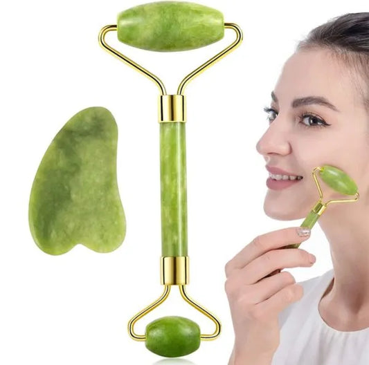 Gua Sha Set with Gua Sha Stone for Face, 3 Pcs Combo, Jade Roller, Face Roller Massager and Massage Tools Skin Care Products